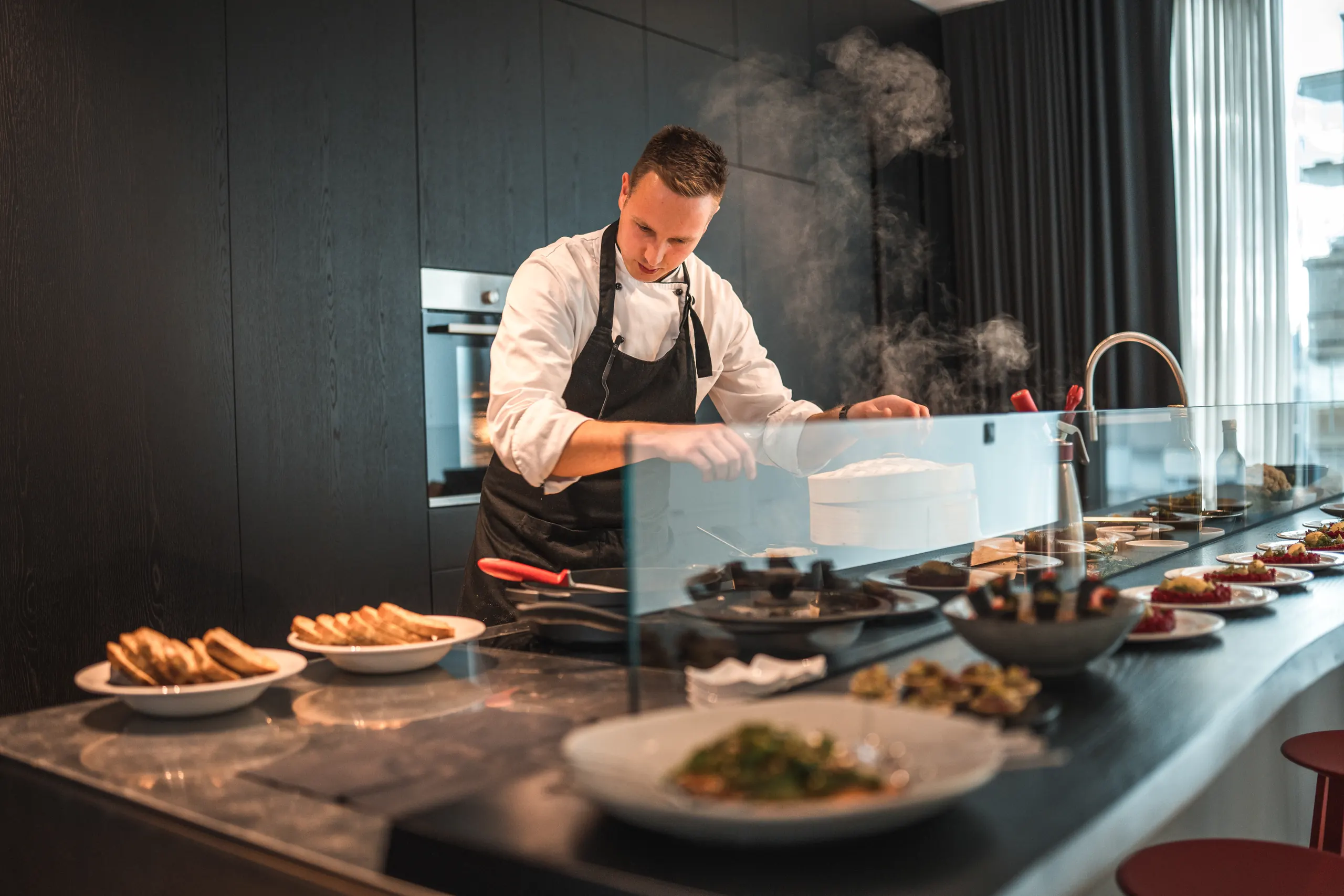 Private chef preparing dishes